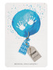 Faire-part de naissance amusant avec un ballon en illustration et petites étiquettes
