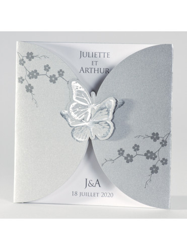 Invitation grise et papillons