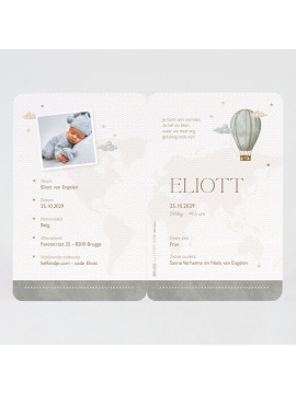 Faire-part naissance passeport et montgolfière