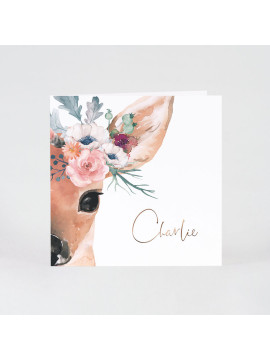 Faire part naissance biche et couronne de fleurs