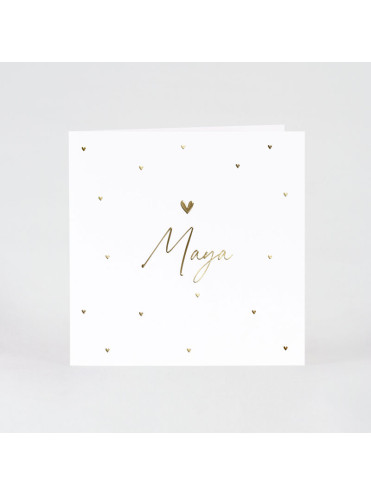 Faire part naissance coeurs dorés