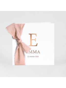 Faire-part naissance minimaliste et ruban rose