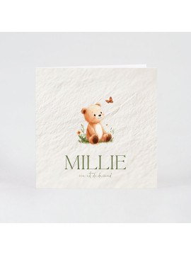 Faire-part naissance petit nounours sur fond naturel