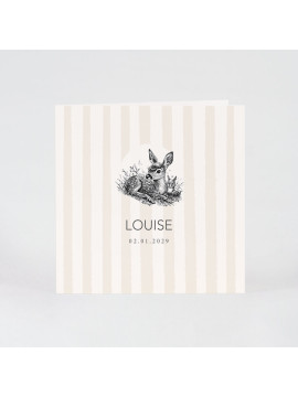 Faire-part naissance faon sur fond rayé