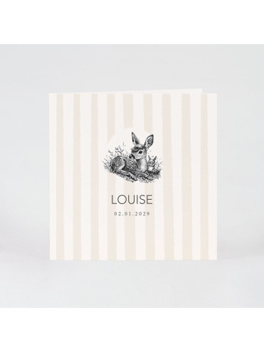 Faire-part naissance faon sur fond rayé
