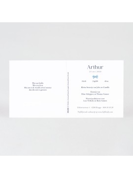 Faire-part naissance petit nœud sur fond ligné bleu et blanc