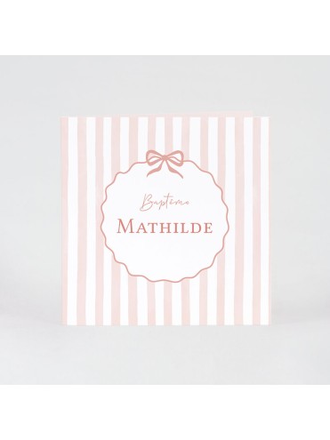 Faire-part baptême nœud rose sur fond ligné