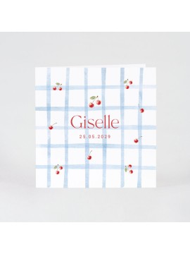 Faire-part naissance cerises et motif quadrillé