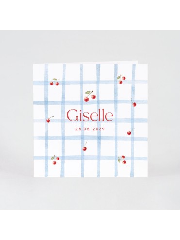 Faire-part naissance cerises et motif quadrillé