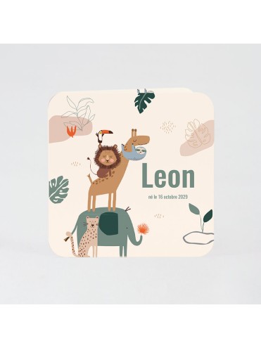 Faire-part naissance animaux de la savane avec photo