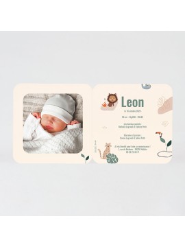 Faire-part naissance animaux de la savane avec photo