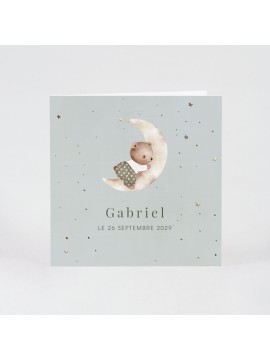 Faire-part naissance ourson sur la lune