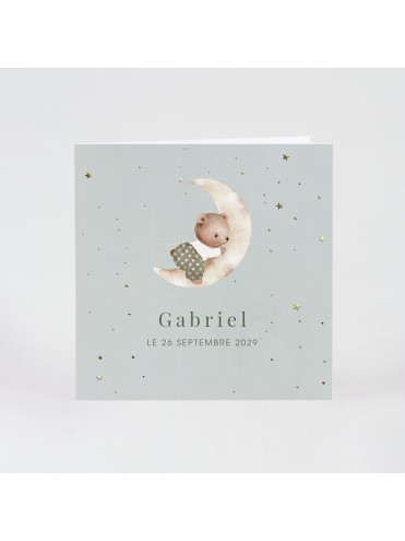 Faire-part naissance ourson sur la lune