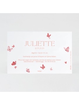 Faire-part naissance envolée de papillons roses et dorés