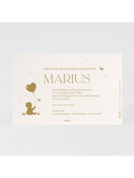 Faire-part naissance grand frère et bébé en dorure