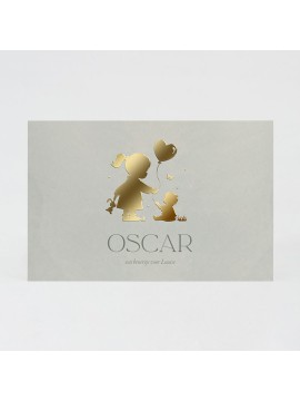 Faire-part naissance grande sœur et bébé en dorure