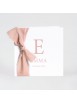 Faire-part naissance minimaliste initiale et ruban rose