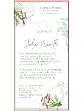 Faire-part de mariage lys aquarelle