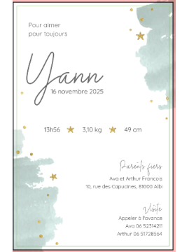 Faire-part de naissance Yann – Dino royal