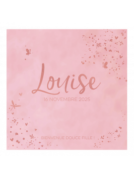Carte de naissance - Foile rosé et d'oré luxieuse avec papillons